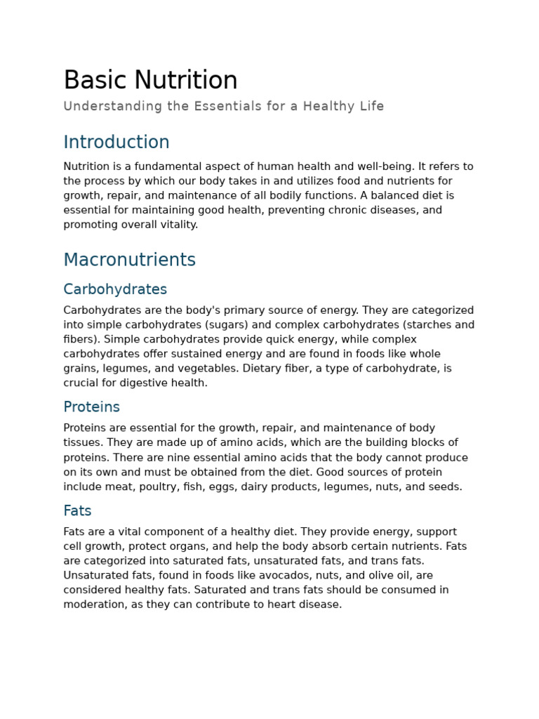 Basic Nutrition | PDF | Nutrients | Diet (Nutrition)