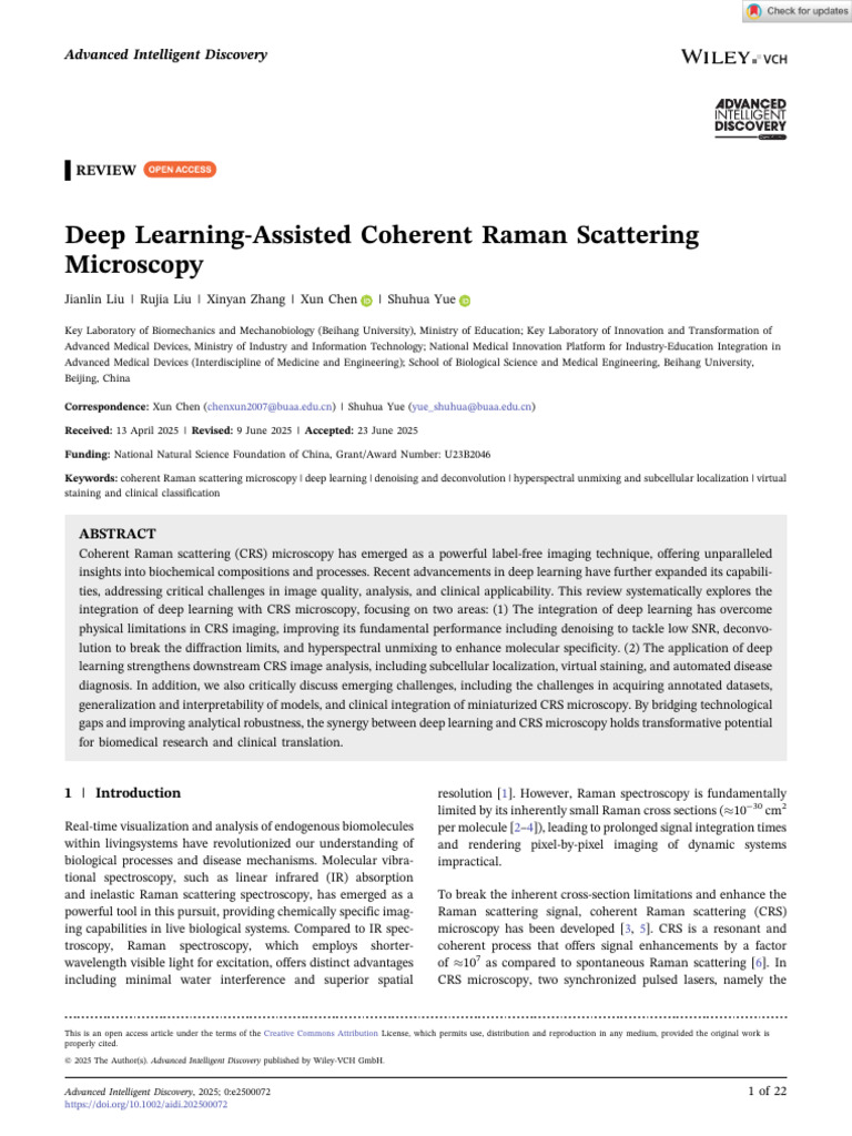 Adv Intell Discov - 2025 - Liu - Deep Learning Assisted Coherent Raman ...