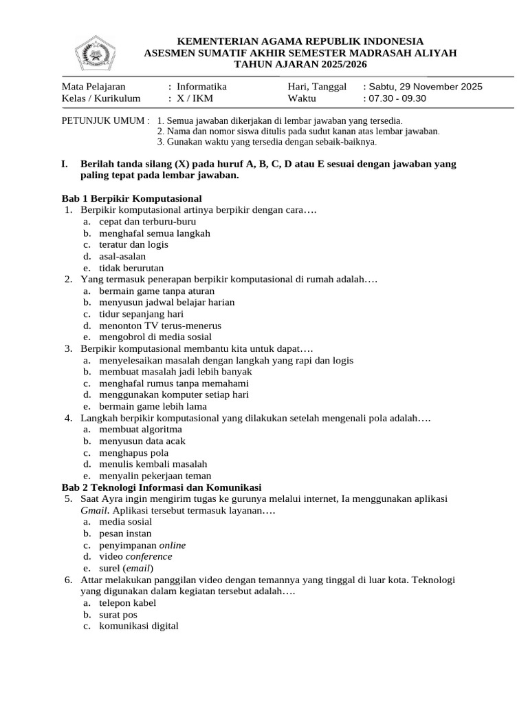 6.1 Informatika X Latihan Soal Soal | PDF