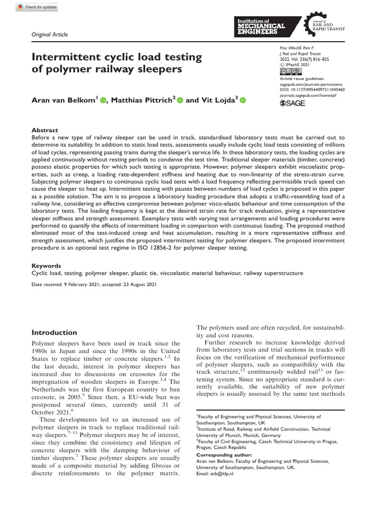 Intermittent Cyclic Load Testing of Polymer Railway Sleepers | PDF ...
