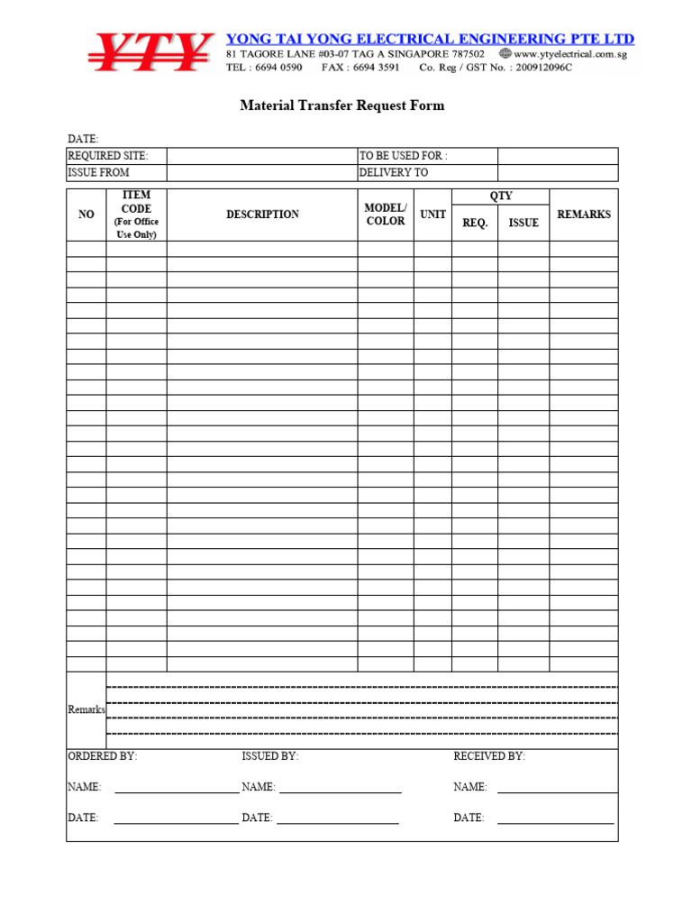 Material Transfer Request Form Format 25.04.25 | PDF