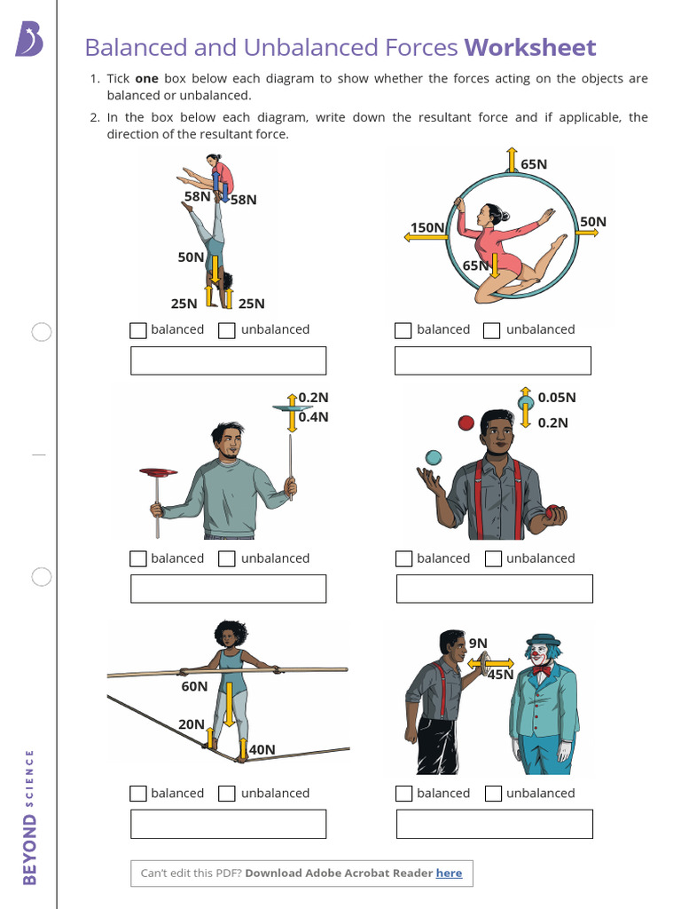 Balanced and Unbalanced Forces Worksheet Interactive | PDF
