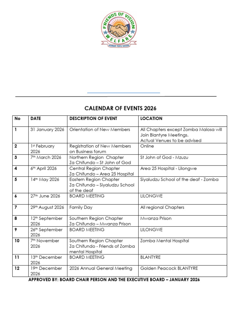 Calendar of Events 2026 | PDF