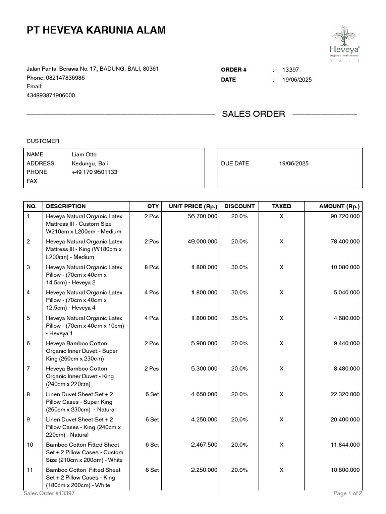 Sales Order 13397 | PDF | Linens | Domestic Implements