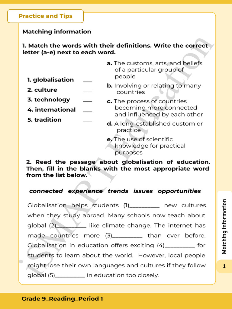 Grade 9_ Reading_Period 1 | PDF | Globalization | Human Communication