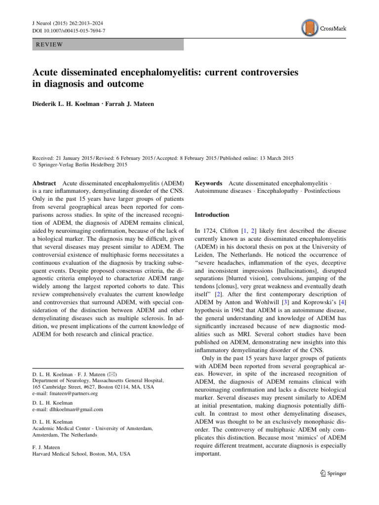 ADEM Spring | PDF | Multiple Sclerosis | Neurological Disorders