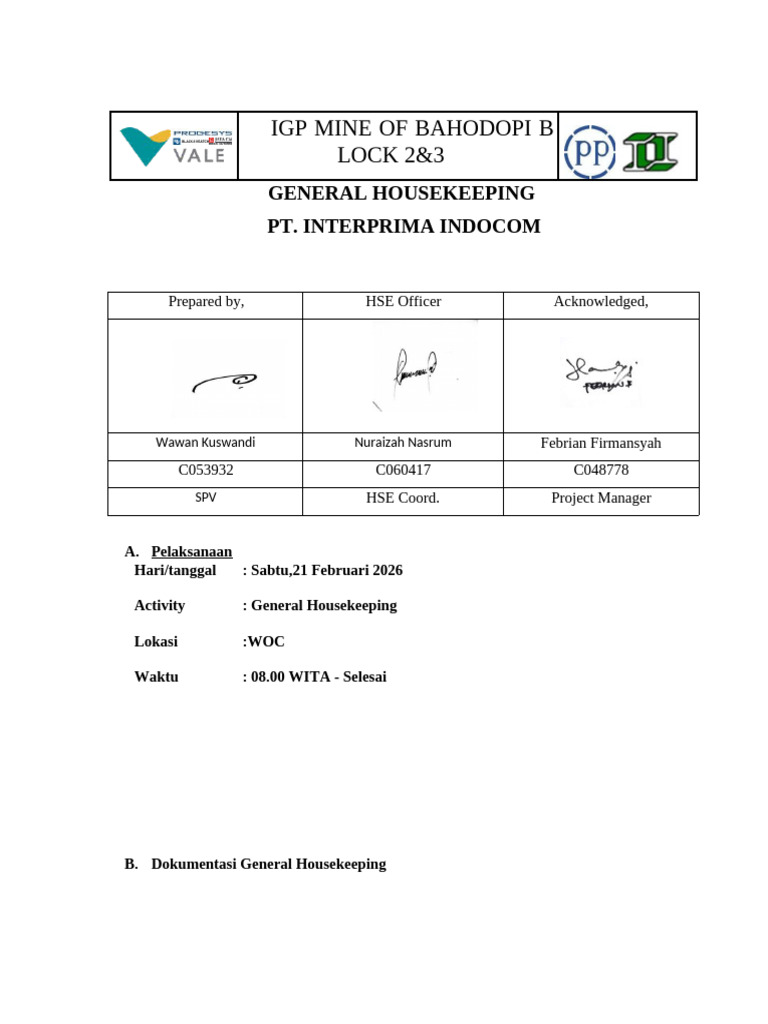 General Housekeeping PT Interprima Indocom 21 Februari 2026 | PDF