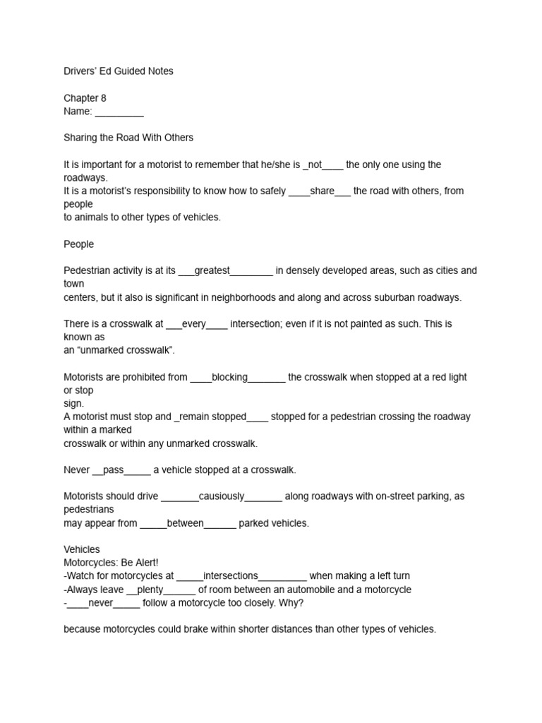 De Chapter 8 Notes | PDF | Pedestrian Crossing | Driving
