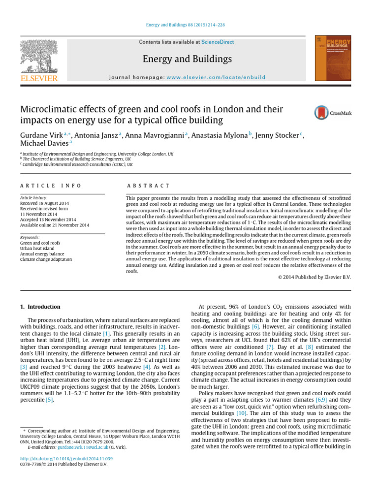 Microclimatic Effects of Green and Cool Roofs | PDF | Building ...