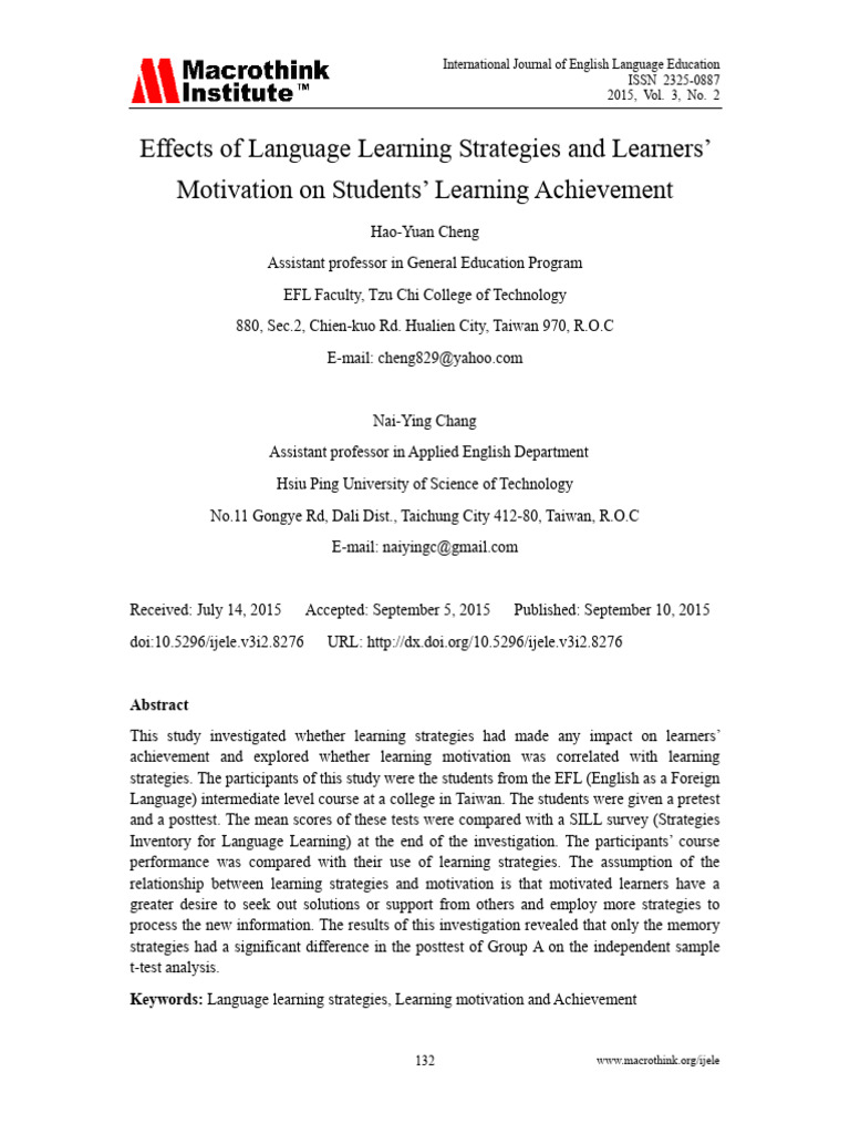 Effects of Language Learning Strategies and Learne | PDF | Learning ...