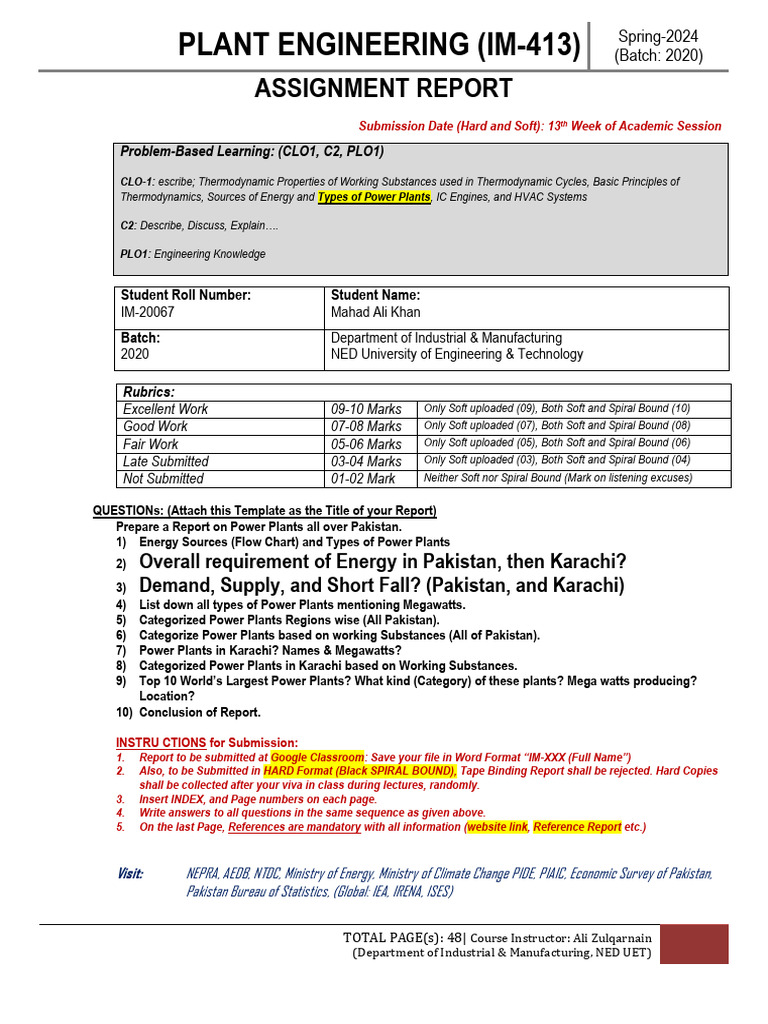 PE Report (Mahad Ali Khan) | PDF | Electricity Generation | Power Station