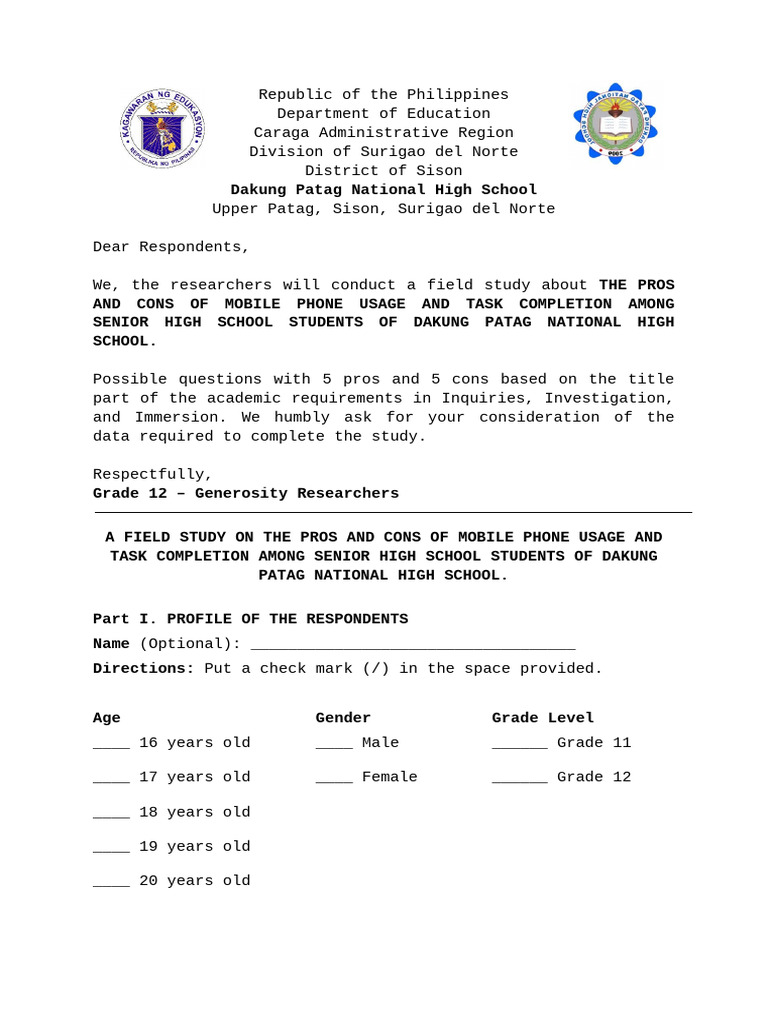 Field Study Questionnaire | PDF