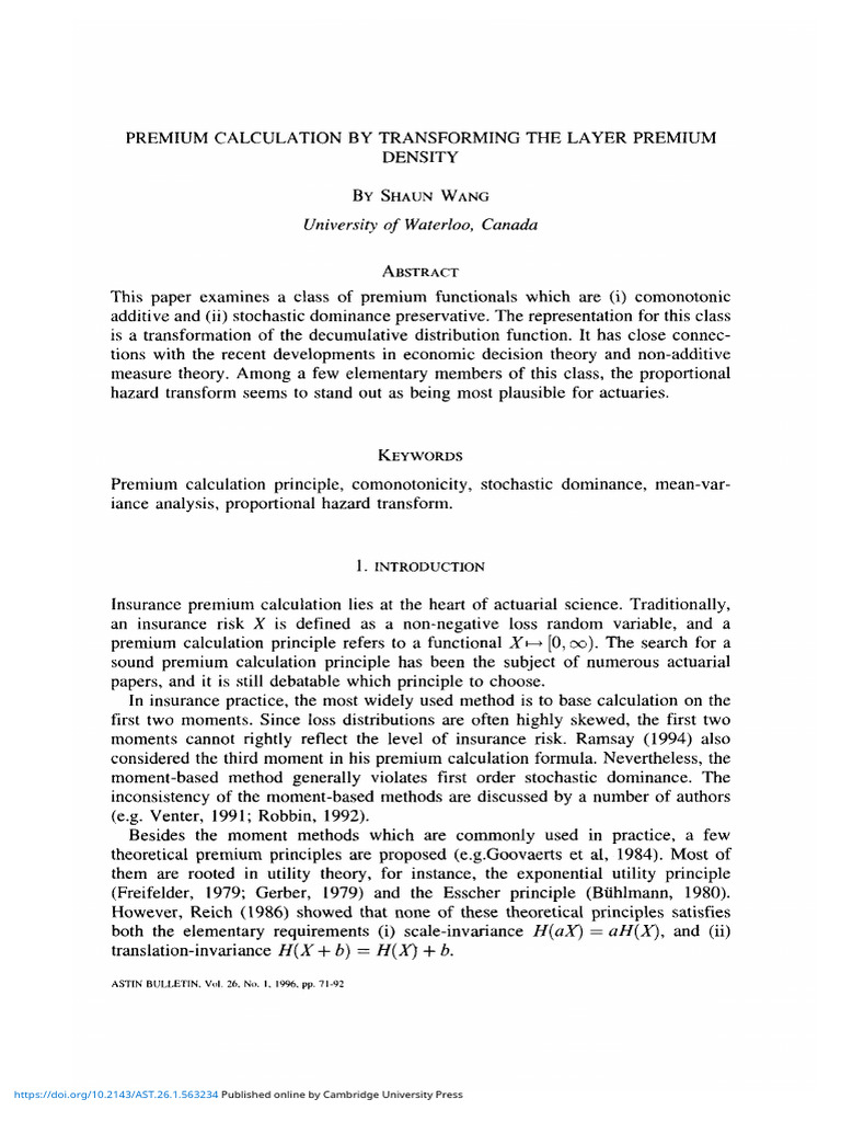 Premium Calculation by Transforming The Layer Premium Density | PDF ...
