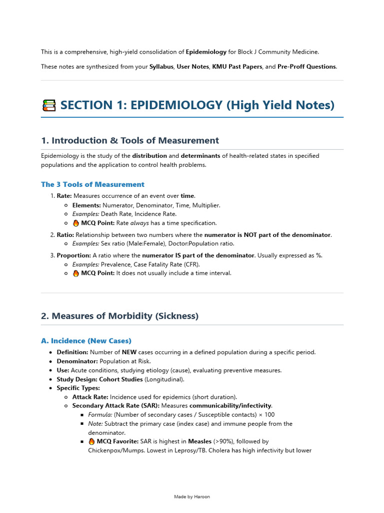 01.Block J Community Medicine High Yield Notes | PDF | Sensitivity And ...