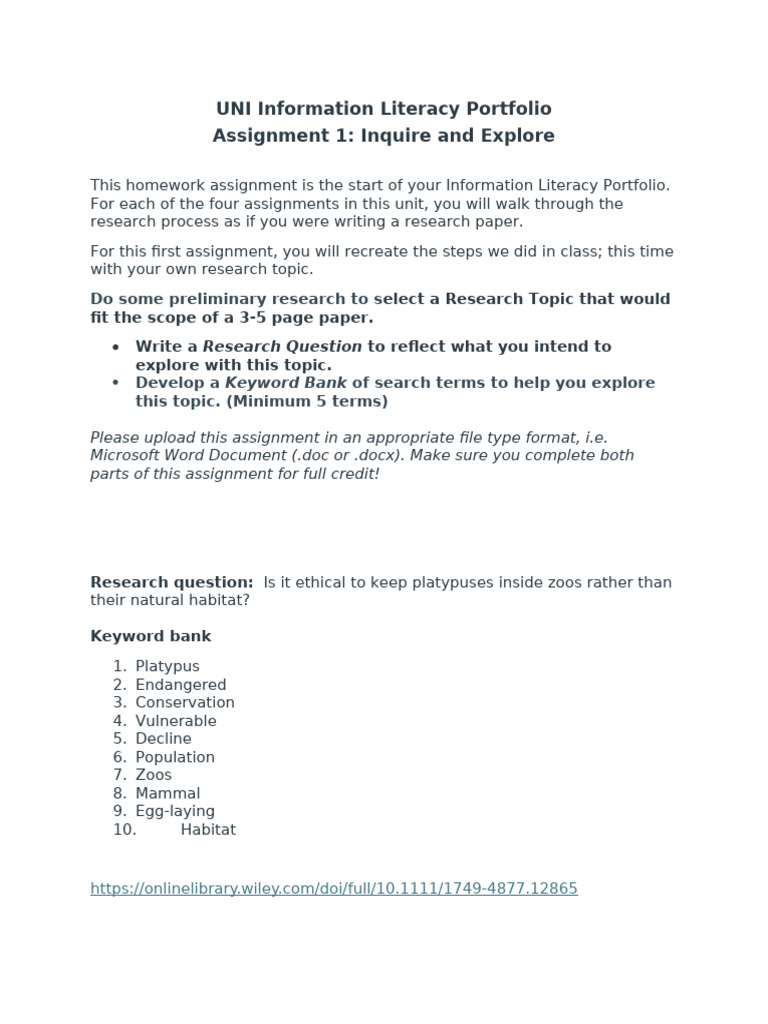 Assignment 1 - Inquire and Explore | PDF