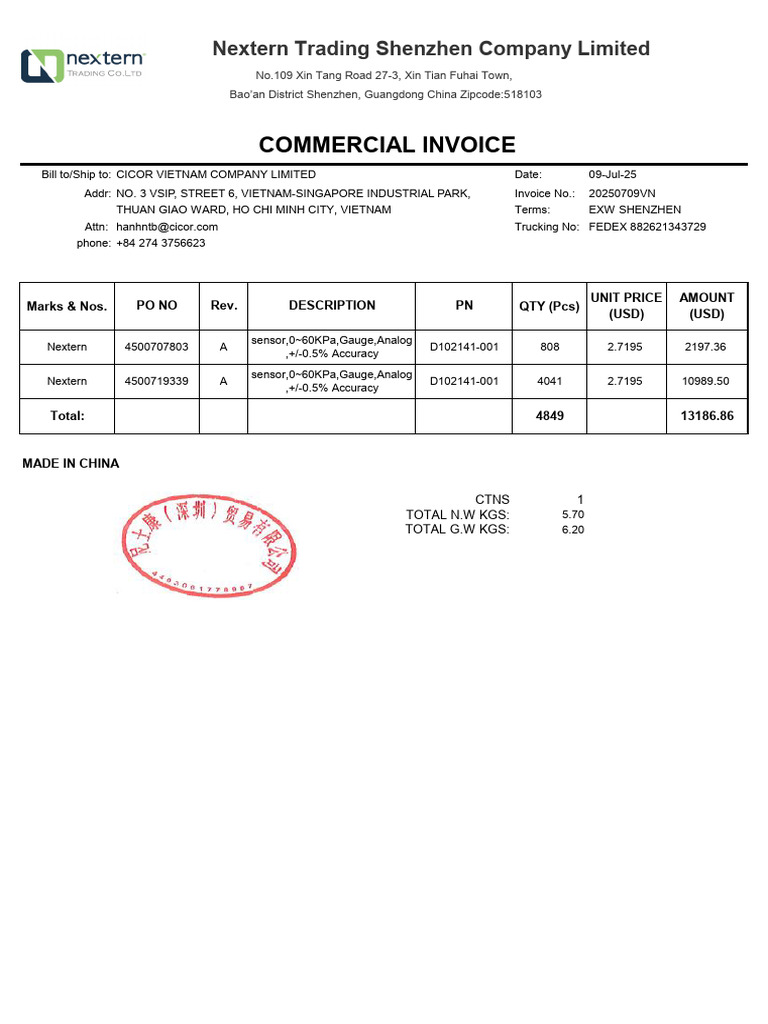 Packing List 4131239-0004417437 | PDF