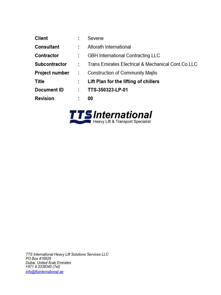TTS 350323 LP 01 Rev 00 Lift Plan Chillers | PDF | Crane (Machine ...