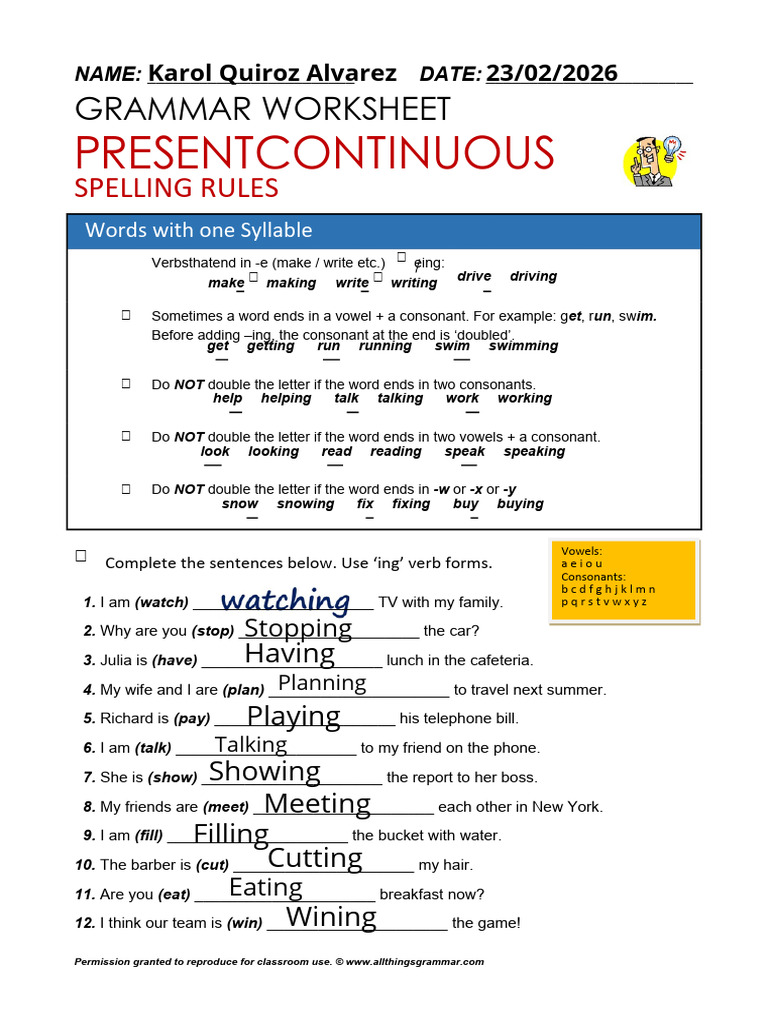 SPELLING RULES PRESENT CONTINUOUS - PDF - 20260224 - 062922 - 0000 ...