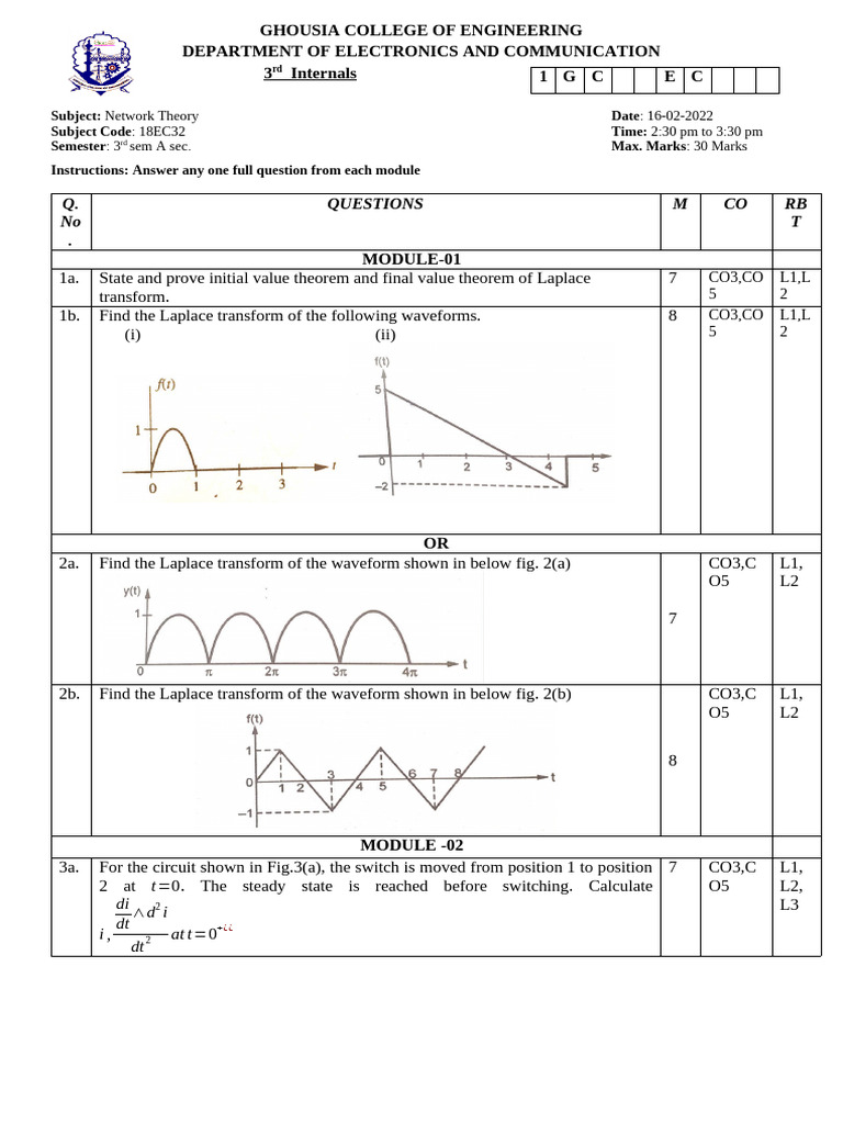Network Analysis 3rd Sem Test 3 2022 | PDF | Computer Engineering ...