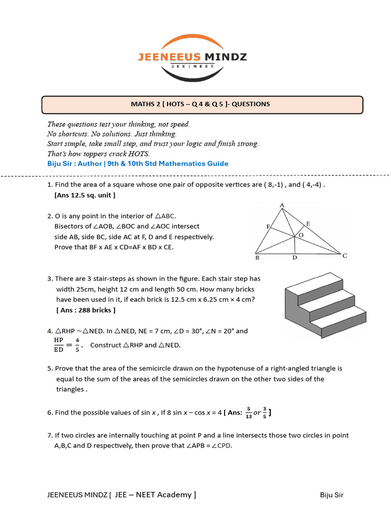 Maths 2 - Hots Questions | PDF | Triangle | Area