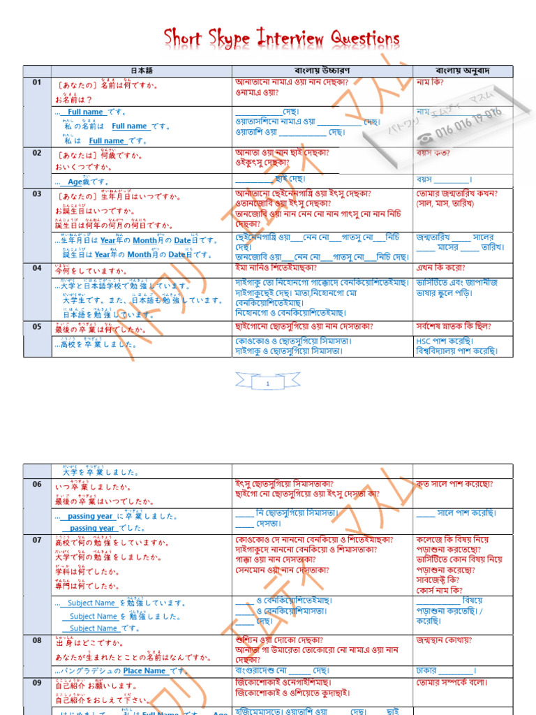 Short Interview Sheet | PDF