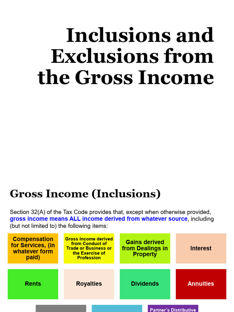 Inclusions and Exclusions From the Gross Income | PDF | Cost Of Living ...