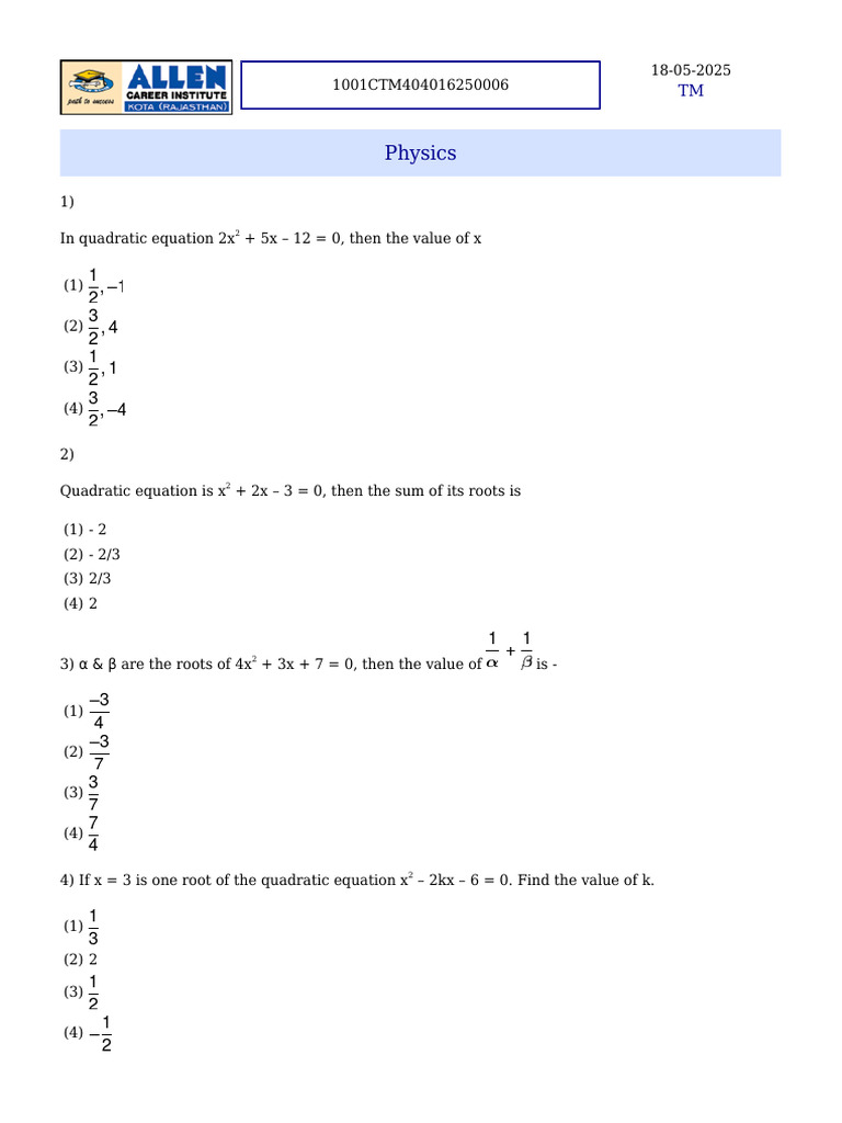 Solution (1) | PDF | Equations | Quadratic Equation