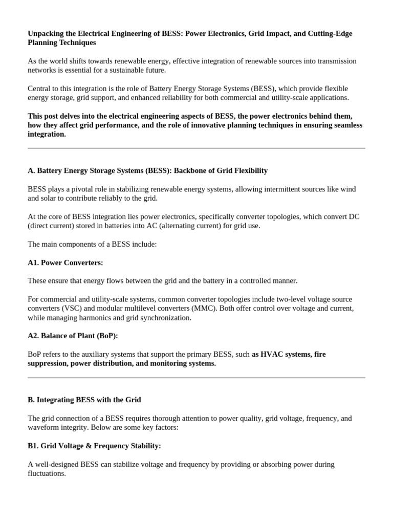Bess, Grid Impact and Power Eletronis | PDF | Electrical Grid | High ...
