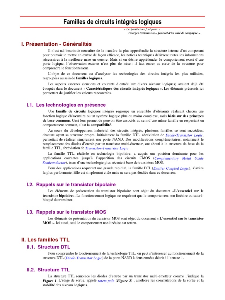 Familles de Circuits Intégrés Logiques | PDF | CMOS | Fonction logique