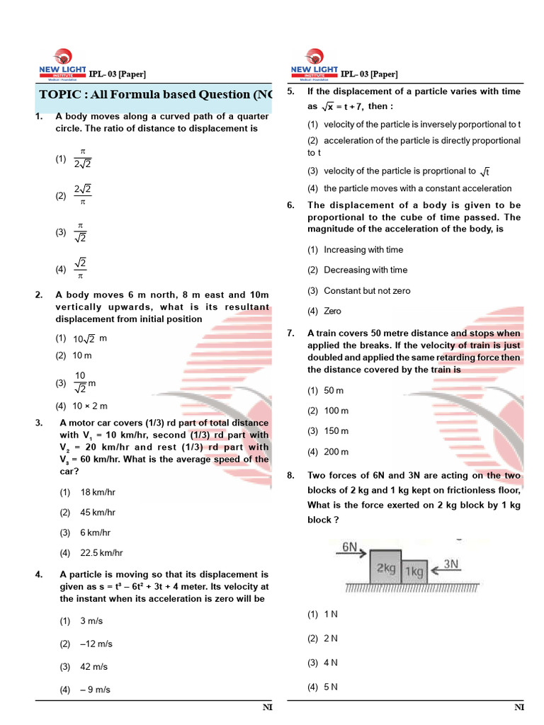 Phy - IPL-03 (29-Dec-2025) Paper-Split (1) (N-Up 2x1) | PDF | Force ...