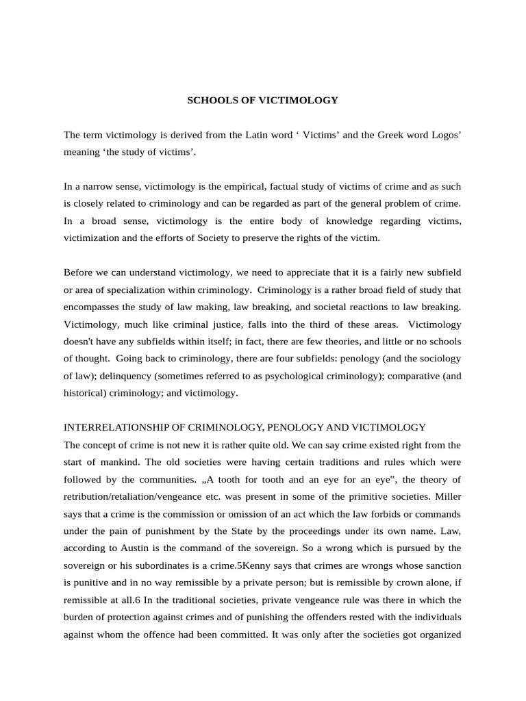 The Term Victimology Is Derived From The Latin Word | PDF | Domestic ...
