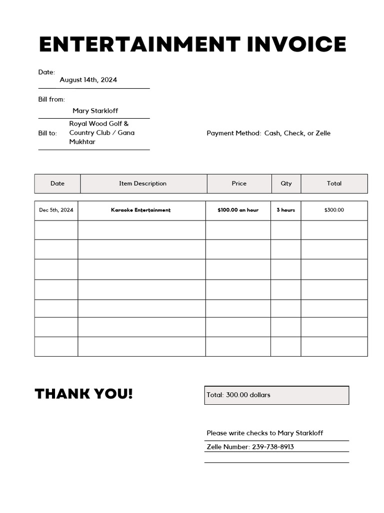 Entertainment Invoice PDF | PDF
