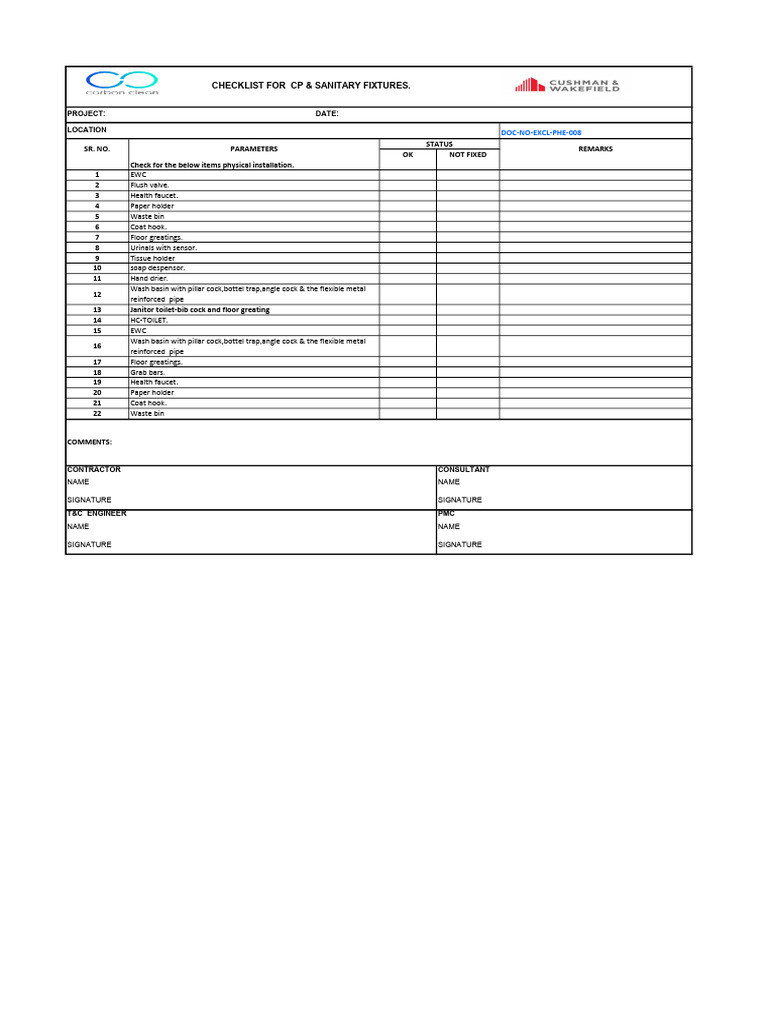 CP Sanitory Fixture Checks | PDF