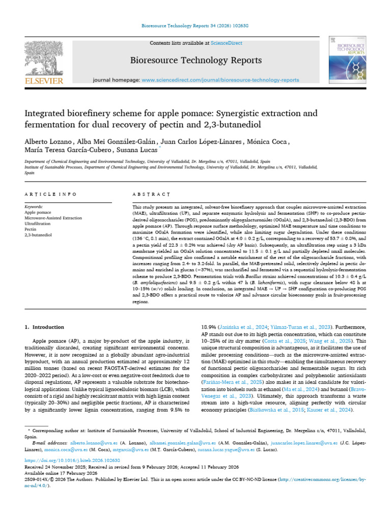 Integrated Biorefinery Scheme For Apple Pomace - Synergistic Extraction ...