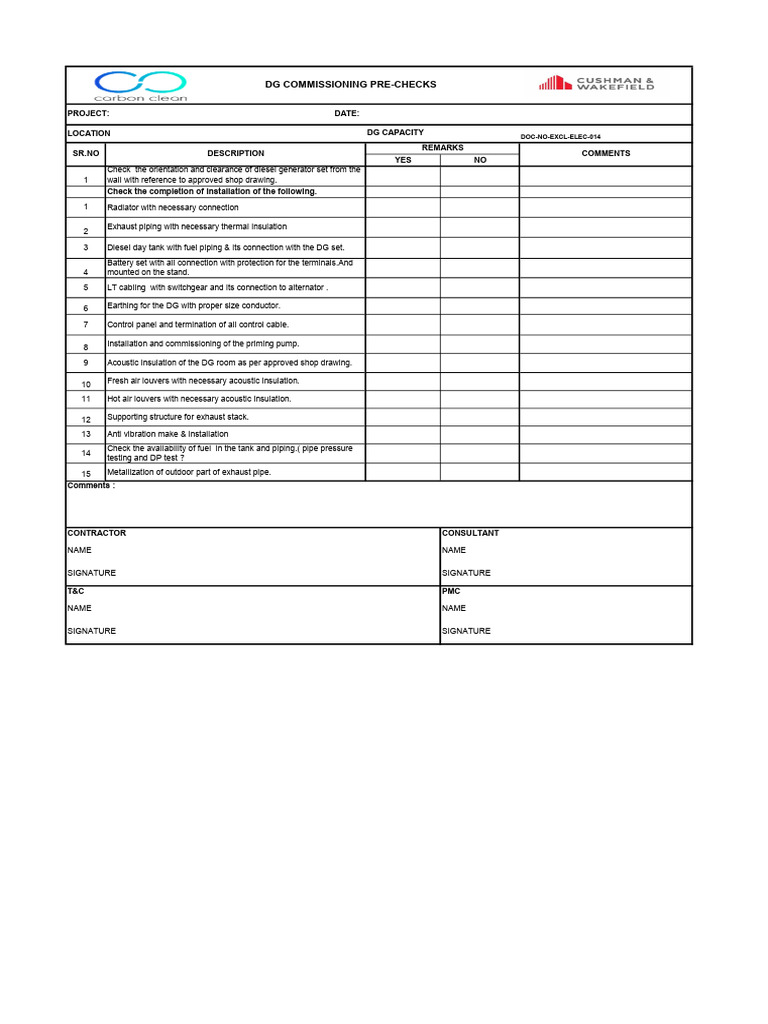 DG Commissioning Pre Checks. | PDF | Thermal Insulation | Mechanical ...