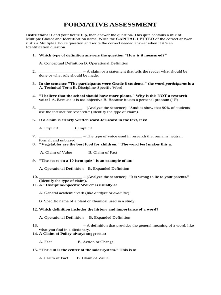 Formative Assessment Lesson 2 | PDF | Multiple Choice | Question