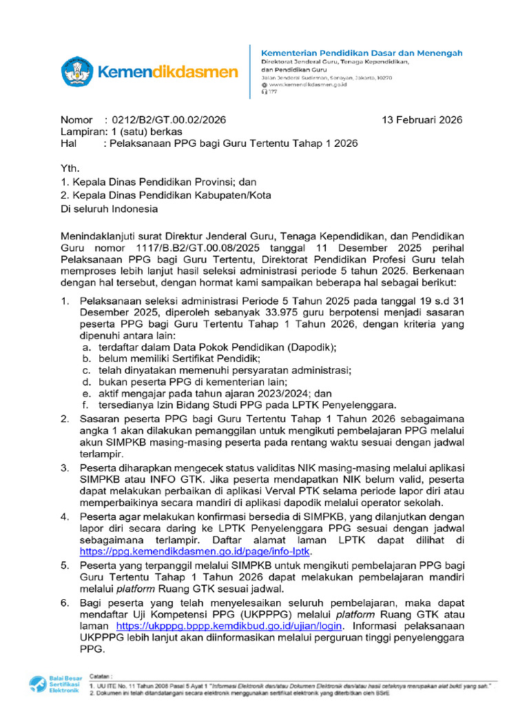 Pelaksanaan PPG Bagi Guru Tertentu Tahap 1 2026 - Direktorat Pendidikan ...