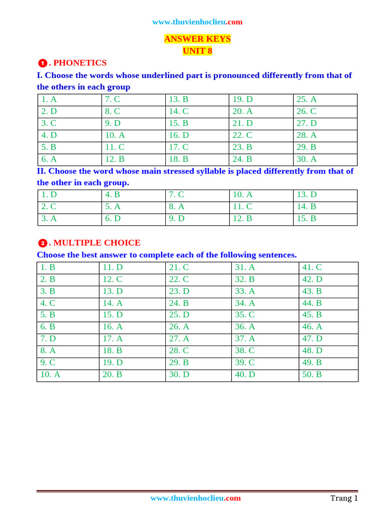 BTTHCS TA7 Unit 8 | PDF | Linguistics