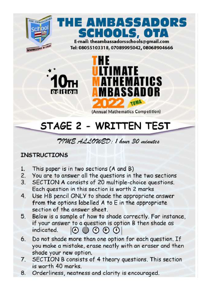 TUMA 2022 Stage 2 Written Test PQ | PDF | Triangle | Euclidean Plane ...