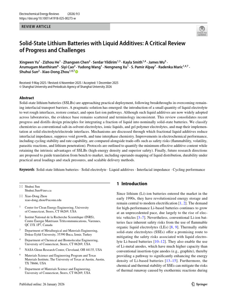Solid State Lithium Batteries With Liquid Additives: A Critical Review ...