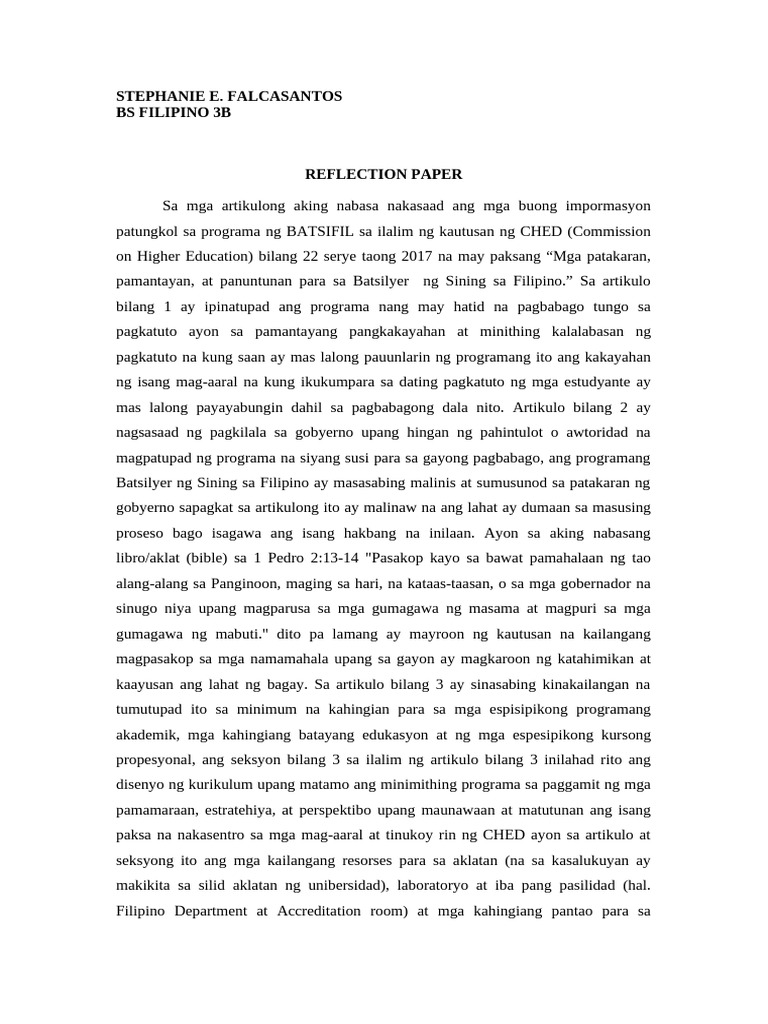Reflection Paper 3pg (Ma'Am Vilma) | PDF