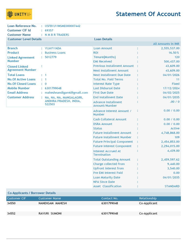 FINENQ - StatementOfAccount Unity | PDF | Payments | Loans