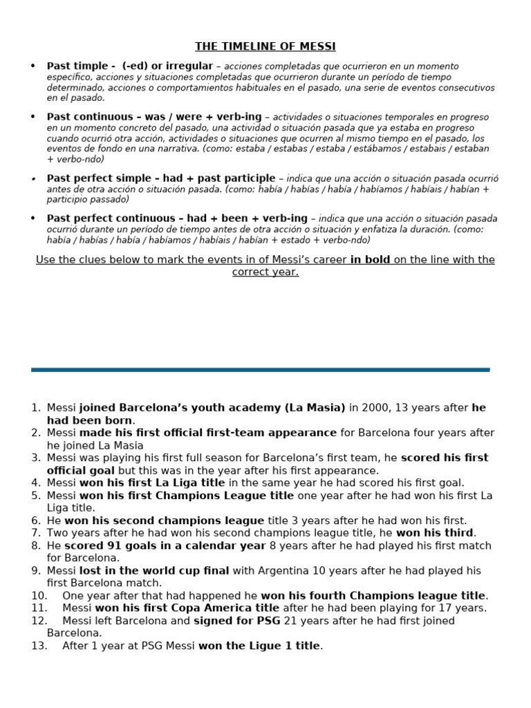 Messi Ronaldo Past Tense Timelines | PDF | Lionel Messi | Association ...