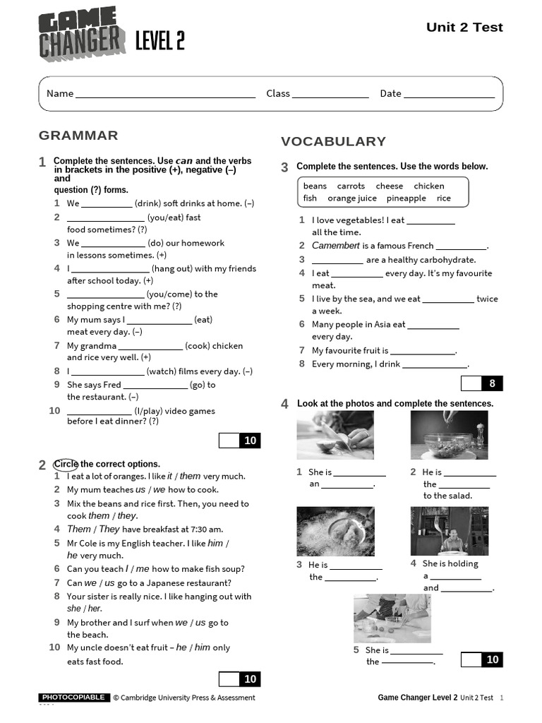 Game Changer L2 Unit 2 Quick Test | PDF | Foods | Cuisine