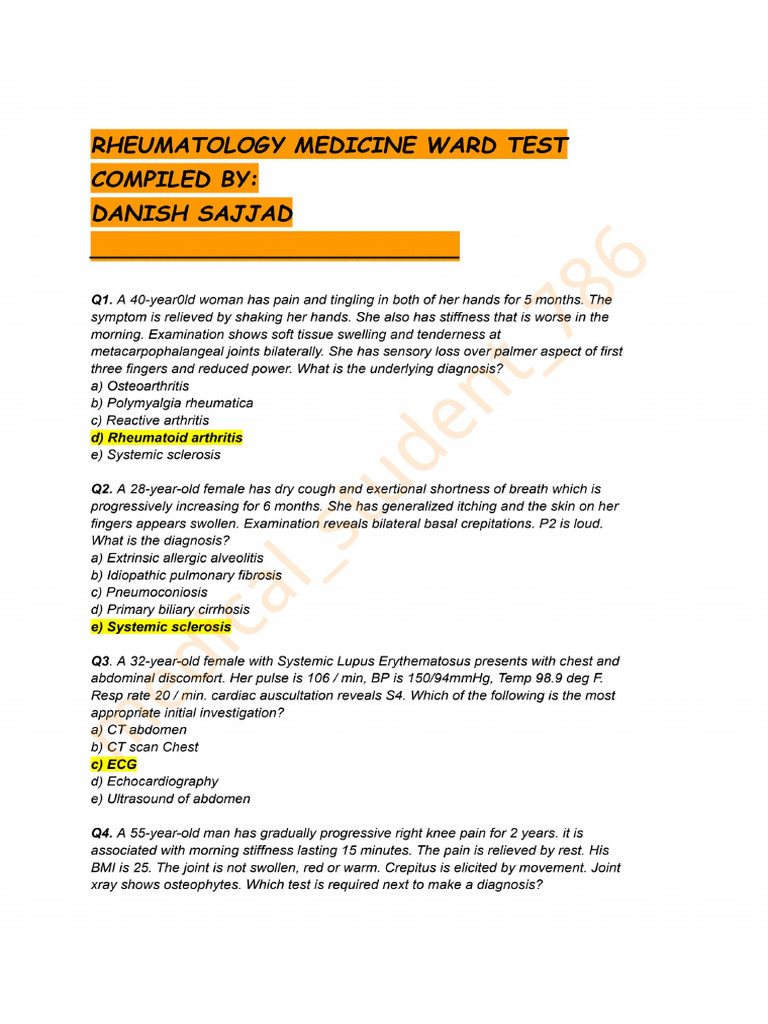 Rheumatology Lumhs Ward | PDF