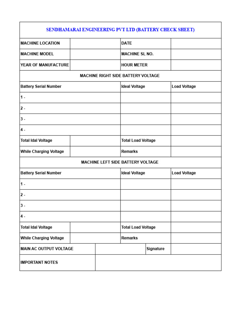 Battery Check Sheet | PDF