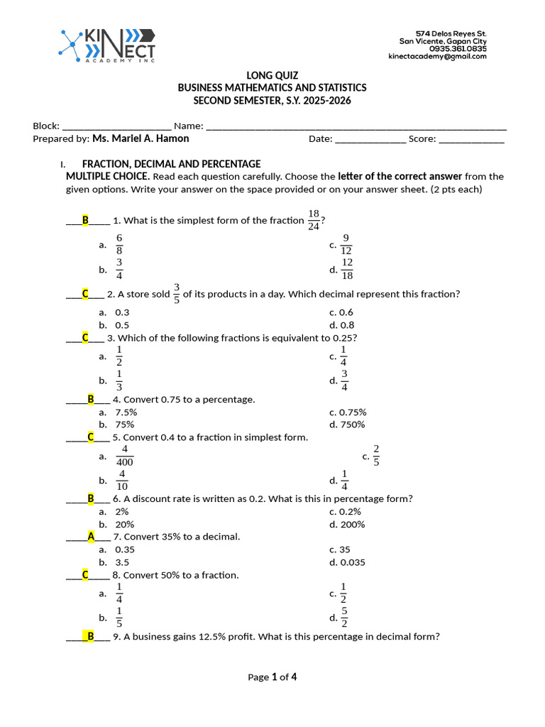REVIEWER-BUSMATH-AND-STATISTICS | PDF | Percentage