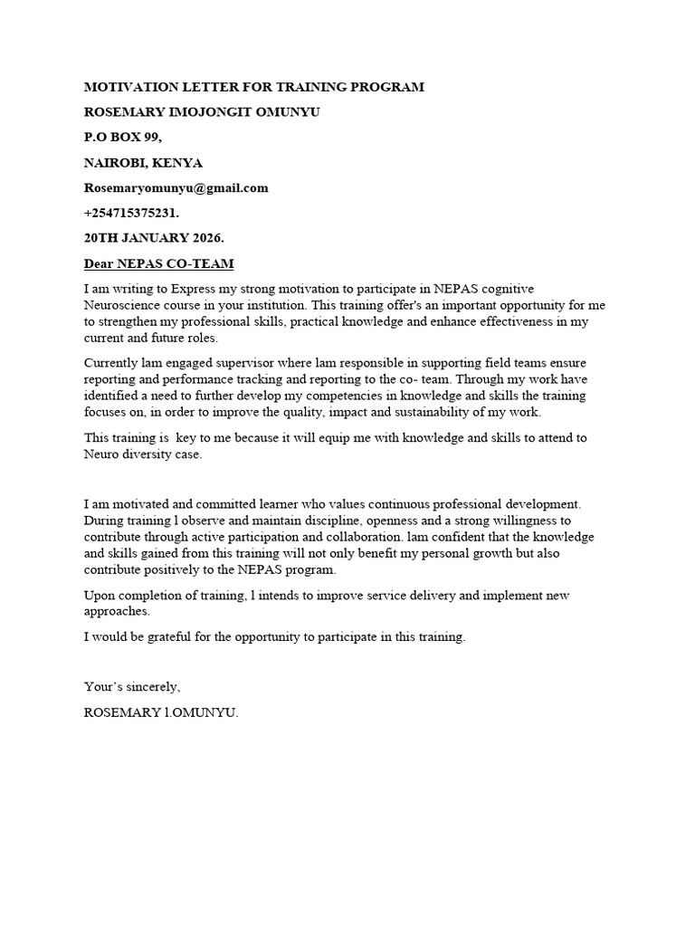 Motivation Letter For Training Program | PDF