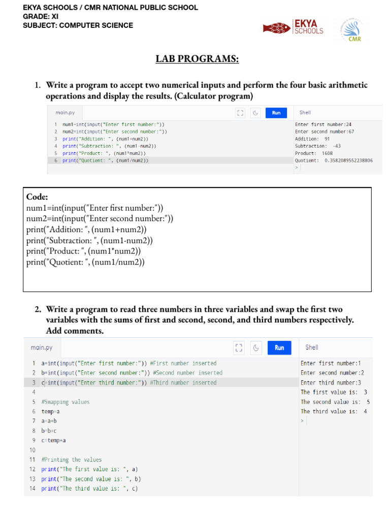 Grade+11+ +Lab+Programs+ | PDF | Numbers | Number Theory