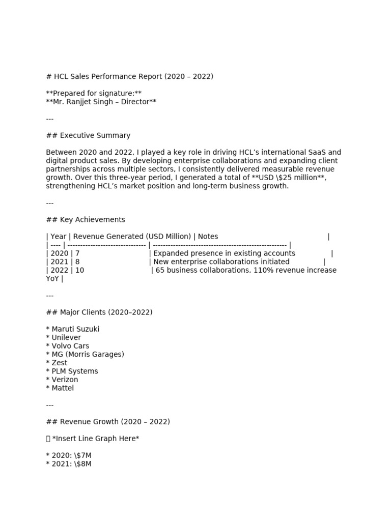 HCL Sales Performance Report For RANJEET | PDF